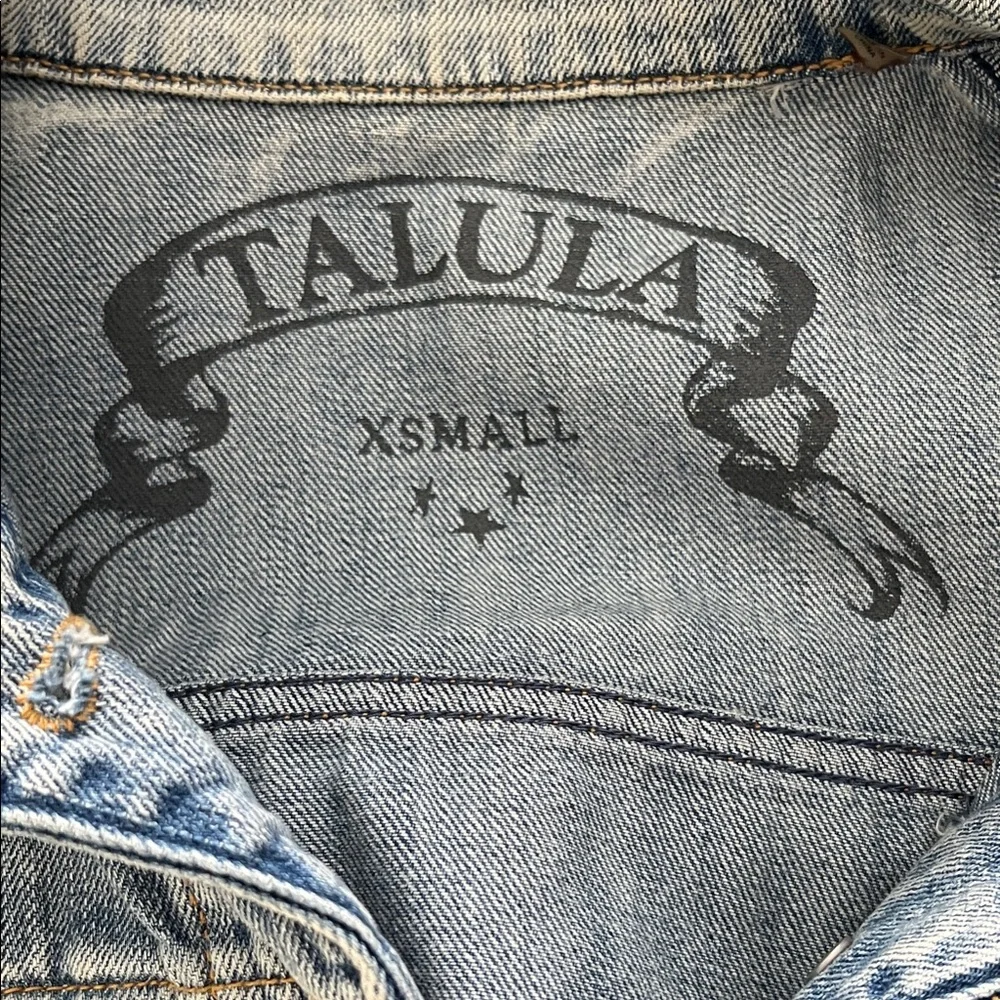 Aritzia‎ Talula Harem distressed denim jacket with faux leather sleeves Size XS